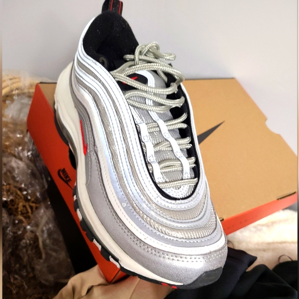 Nike Air Max 97 Silver with Red Nike symbol